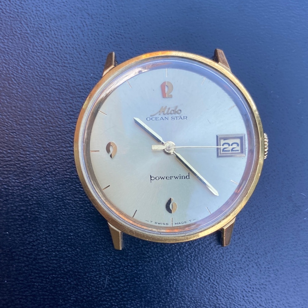 vintage Mido Ocean Star Powerwind automatic wristwatch in Rolled Gold